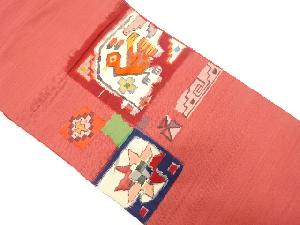 抽象花鳥模様織り出し　紬　名古屋帯